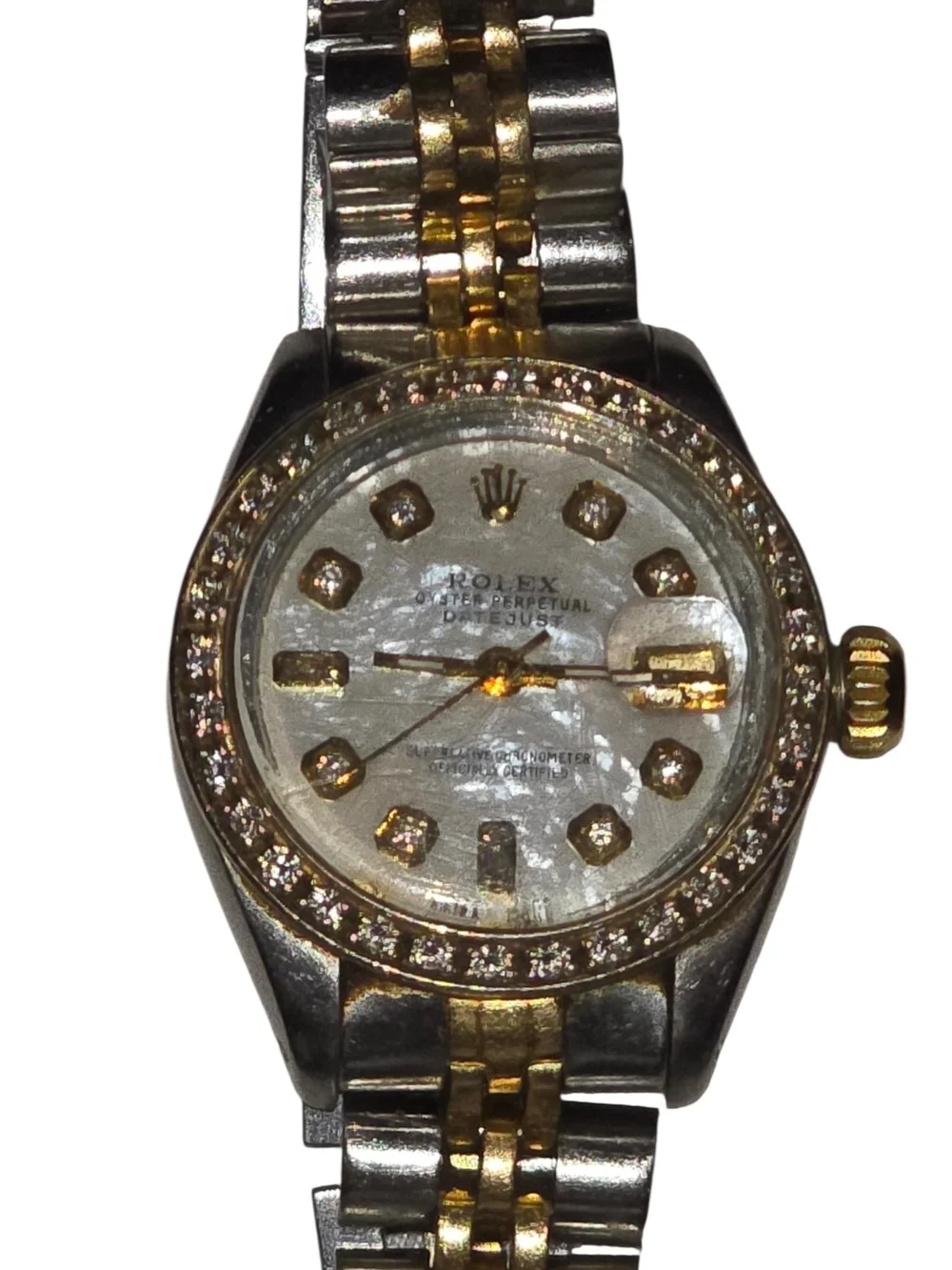 Rolex Two-Tone Gold and Silver Diamond Datejust with White Mother-of-Pearl Dial